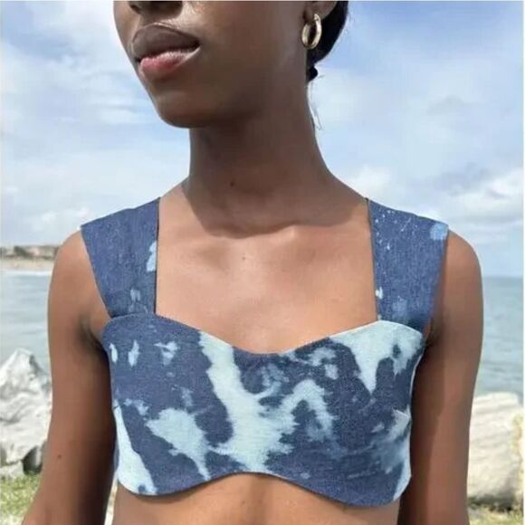 Orire The Bubi Hand Dyed Denim Crop Top in Blue - Picture 2 of 7
